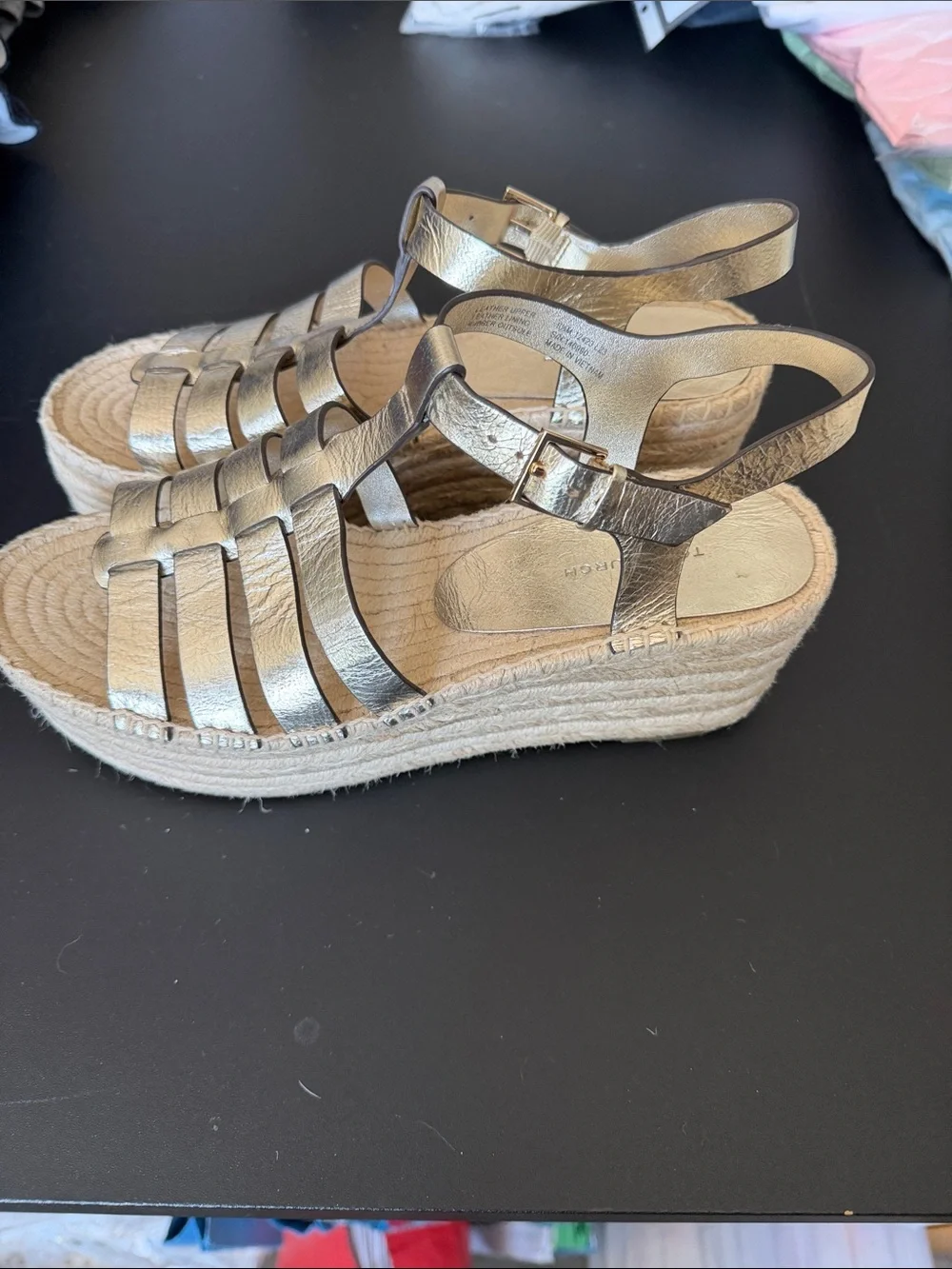 Tory Burch Metallic Gold Strappy Espadrille Sandals